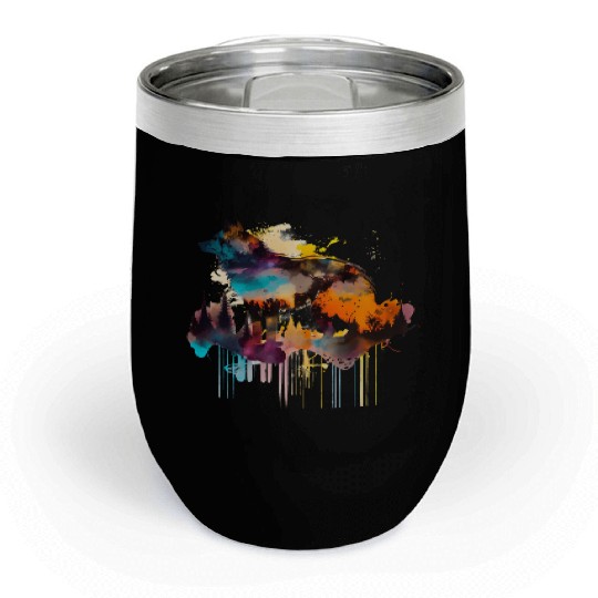 Mountain Wolf Multicolor Watercolor Portrait Chill Wine Tumblers