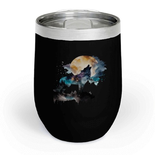 Mountain Wolf Multicolor Watercolor Portrait Chill Wine Tumblers