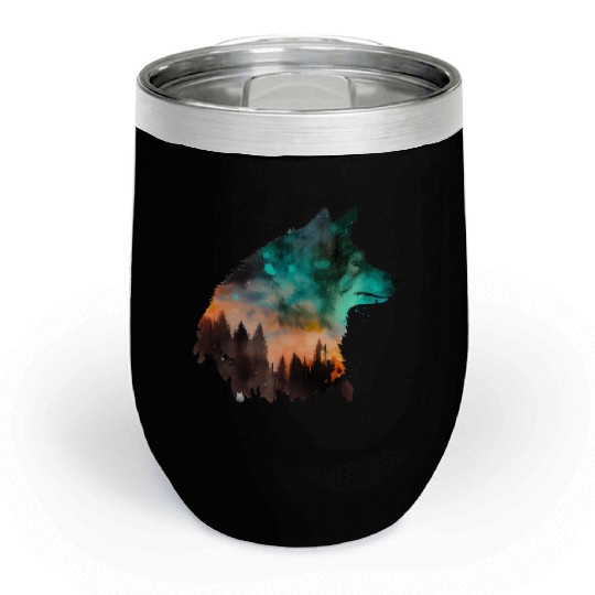 Forest Wolf Multicolor Watercolor Portrait Chill Wine Tumblers