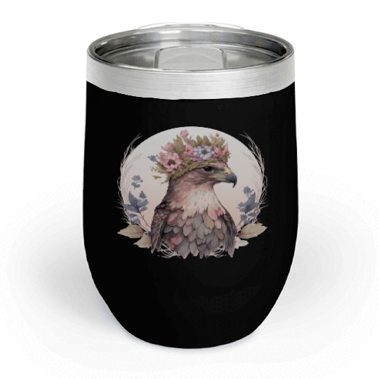 Cute Hawk Bird Of Prey Flower Crown Floral Bird Wa Chill Wine Tumblers