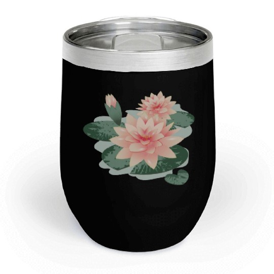 Water lily flower with bud in water lily pond Chill Wine Tumblers