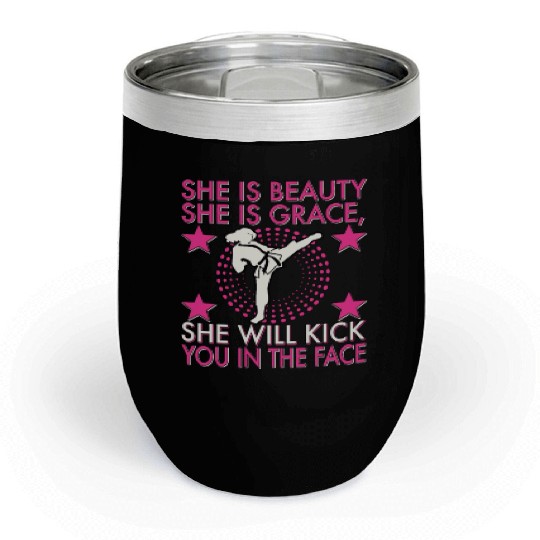 Karate Taekwondo Girl Women Karate Kicktaekwondo c Chill Wine Tumblers
