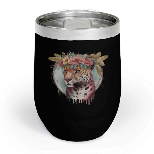 Flower Crown Jaguar Floral Animal Lovers Chill Wine Tumblers