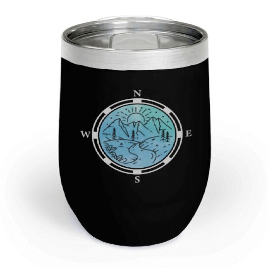 Hiker Mountains Compass climbing Mountaineering Chill Wine Tumblers