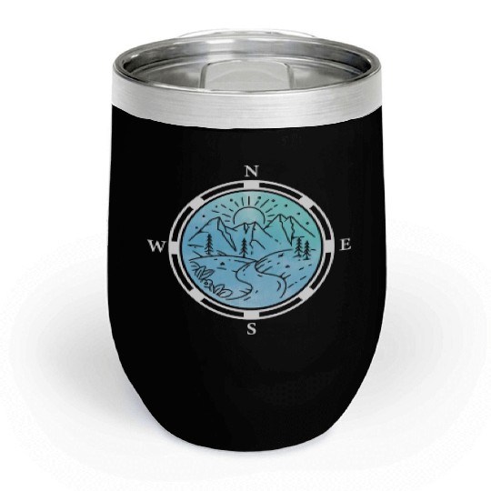 Hiker Mountains Compass climbing Mountaineering Chill Wine Tumblers