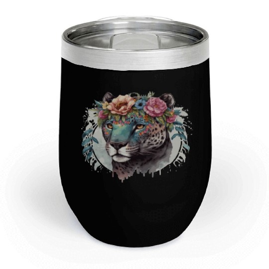 Cute Jaguar Flower Crown Africa Safari Animal Love Chill Wine Tumblers