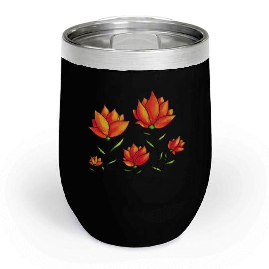 Orange Flowers In Green Spring Watercolor Chill Wine Tumblers