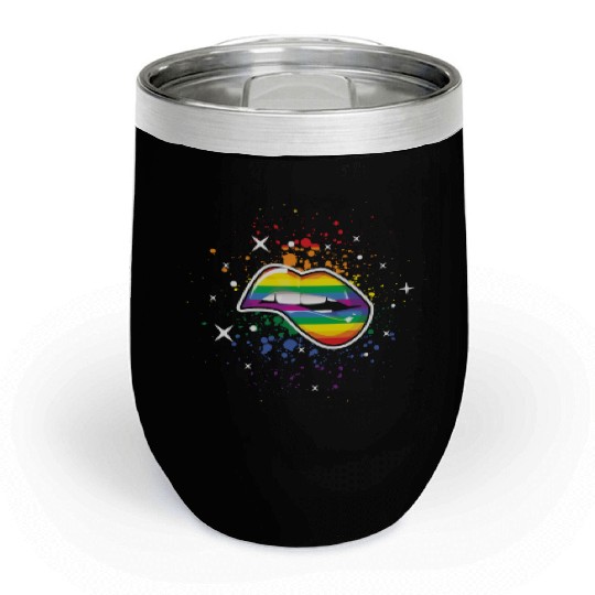 Bite Lips Gay LGBTQ Rainbow LGBT Pride Month Chill Wine Tumblers