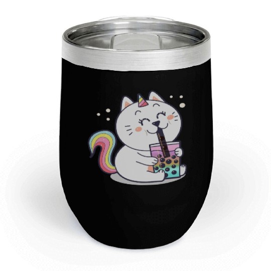 Bubble Tea Cute Kawaii Unicorn Cat Japanese Chill Wine Tumblers