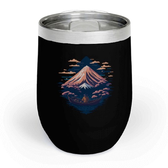 Serene Mount Fuji Sunset Peaceful River Scenery Chill Wine Tumblers