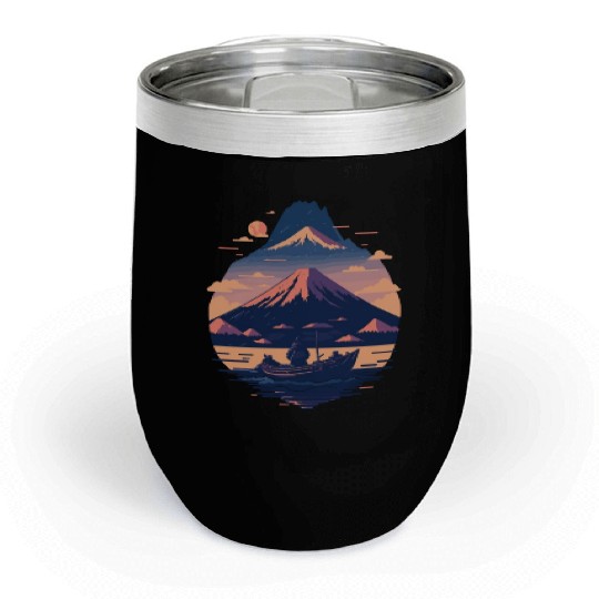 Serene Mount Fuji Sunset Peaceful River Scenery Chill Wine Tumblers
