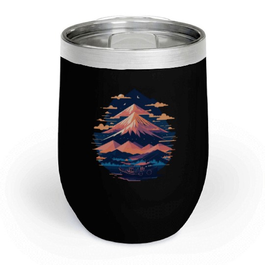 Serene Mount Fuji Sunset Peaceful River Scenery Chill Wine Tumblers