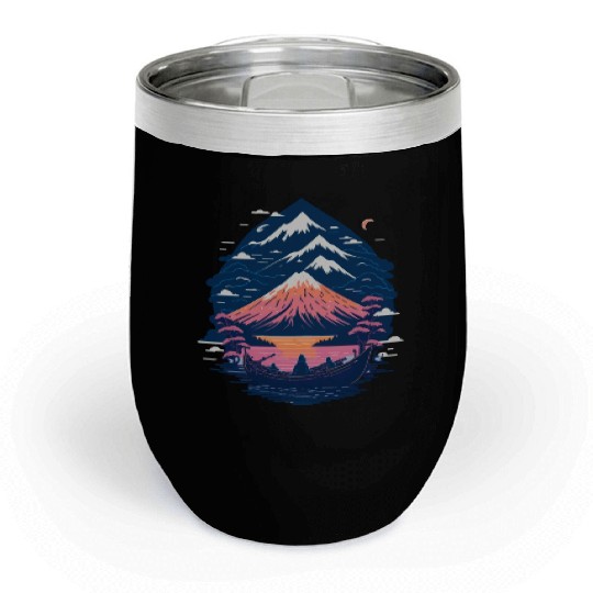 Serene Mount Fuji Sunset Peaceful River Scenery Chill Wine Tumblers