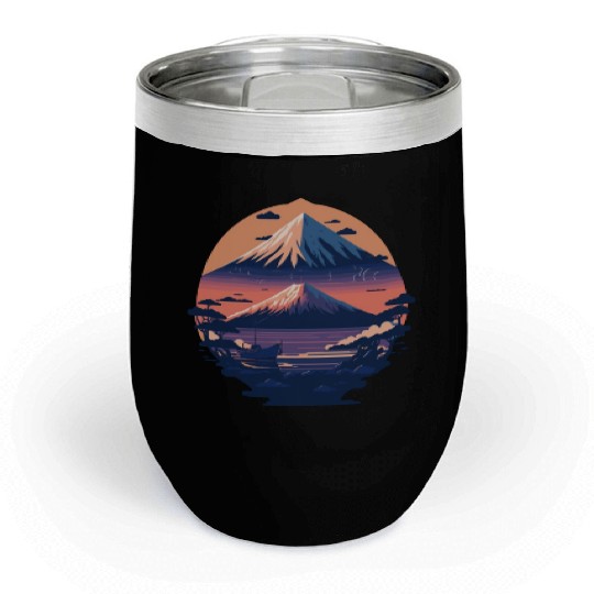 Serene Mount Fuji Sunset Peaceful River Scenery Chill Wine Tumblers