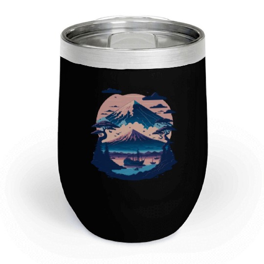 Serene Mount Fuji Sunset Peaceful River Scenery Chill Wine Tumblers