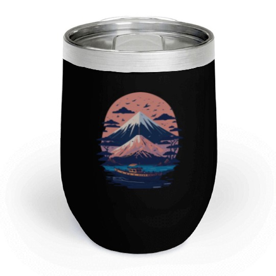 Serene Mount Fuji Sunset Peaceful River Scenery Chill Wine Tumblers