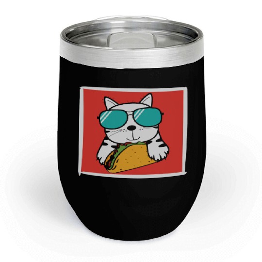 Cool Cat Taco Lover Chill Wine Tumblers