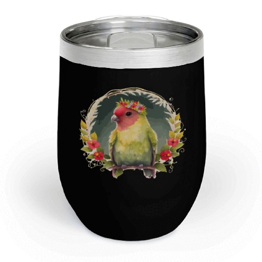 Green Peach Faced Lovebird Parrot Flower Crown Pet Chill Wine Tumblers