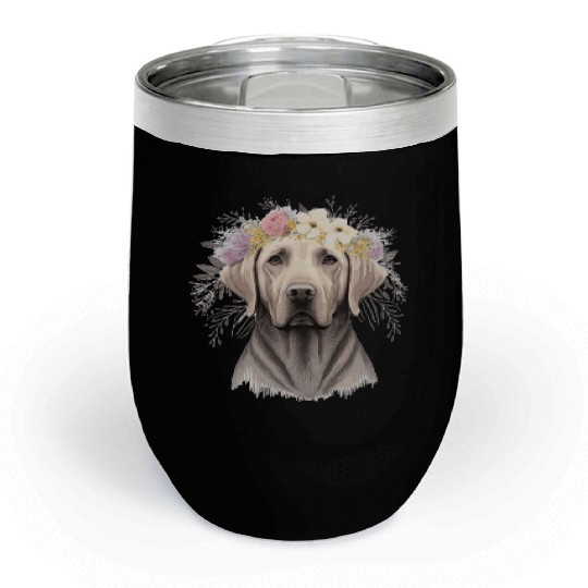 Cute Labrador Retriever Flower Crown Pet Dog Flora Chill Wine Tumblers