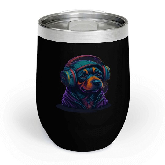 Cute Rottweiler Dog Wearing Headset for Gamer Chill Wine Tumblers