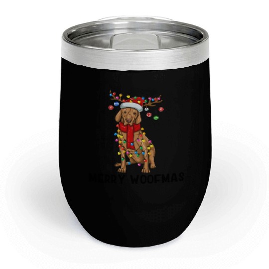 Vizsla Dog Lights Merry Woofmas Chill Wine Tumblers