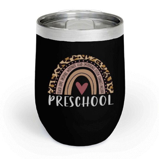 Leopard Rainbow Preschool Teacher Prek Back To Sch Chill Wine Tumblers