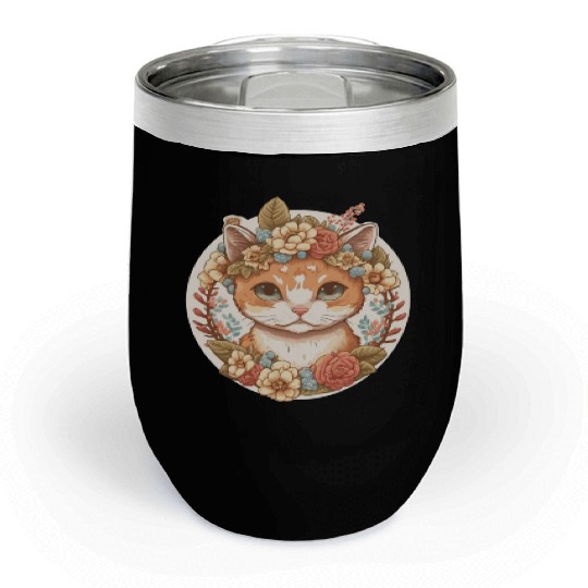 Cottagecore Cute Baby Cat Kitten Flower Chill Wine Tumblers
