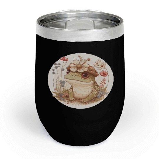 Cottagecore Cute Frog Toad Flower Crown Dark Acade Chill Wine Tumblers