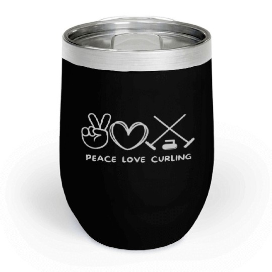 Peace Love Curling Retro Curling Lover Sport Lover Chill Wine Tumblers