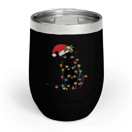Black Cat Santa Tangled Up In Lights Chill Wine Tumblers
