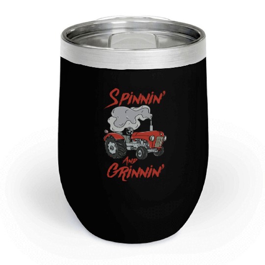 Tractor Pulling Farmer Chill Wine Tumblers
