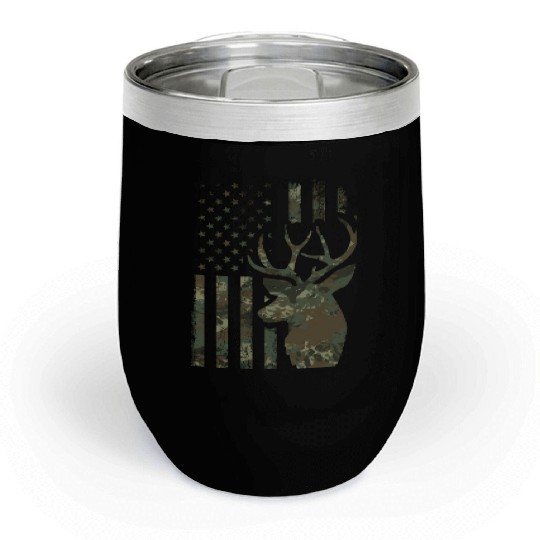 Camo American Flag Buck Hunting For Elk Deer Chill Wine Tumblers