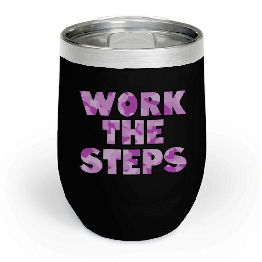 Work the Steps purple camo Chill Wine Tumblers