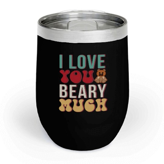 I Love You Beary Much Retro Sublimation Valentine Chill Wine Tumblers
