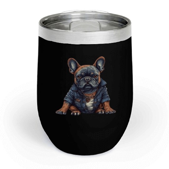 Cool french bulldog in streetwear clothing streets Chill Wine Tumblers