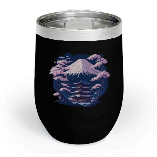 Mount Fuji and a Temple With Cherry Blossoms Chill Wine Tumblers