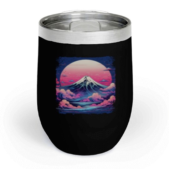 Vaporwave Volcano Aesthetic Japan Sight Mount Fuji Chill Wine Tumblers