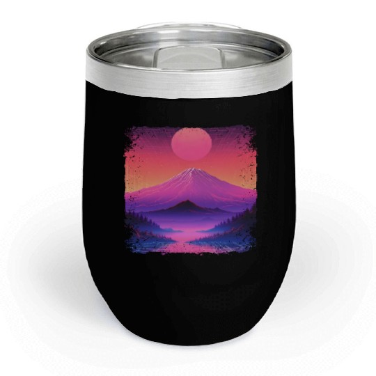 Mount Fuji Aesthetic Japan Sight Vaporwave Volcano Chill Wine Tumblers