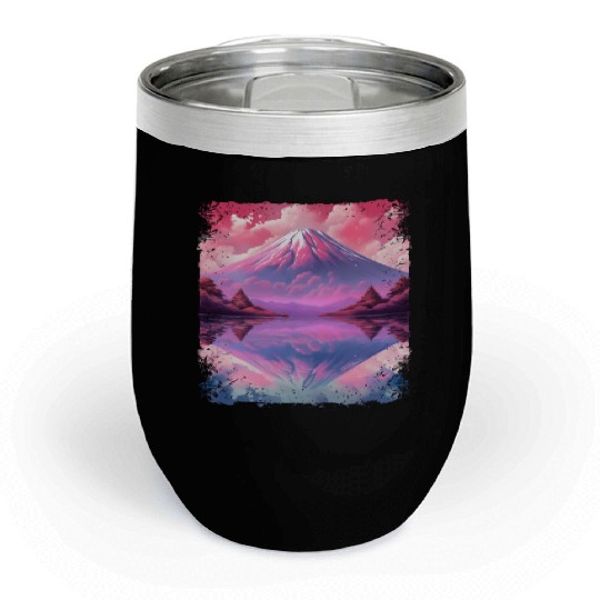 Aesthetic Vaporwave Volcano Japan Sight Mount Fuji Chill Wine Tumblers