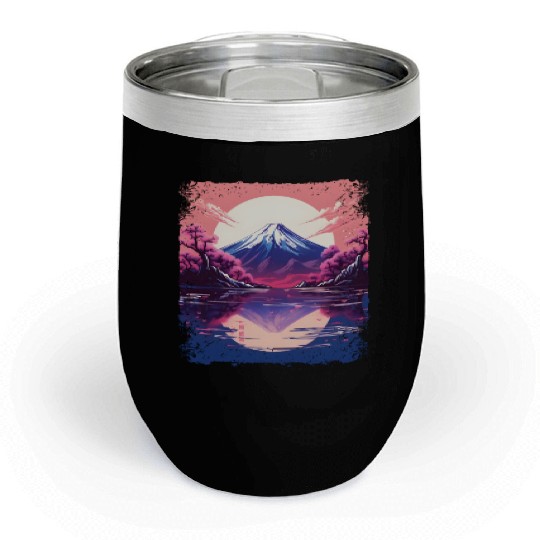 Vaporwave Aesthetic Japan Sight Mount Fuji Volcano Chill Wine Tumblers