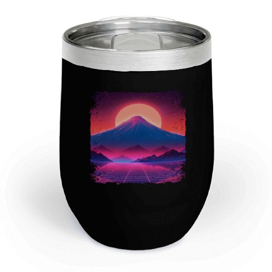 Aesthetic Vaporwave Japan Sight Mount Fuji Volcano Chill Wine Tumblers