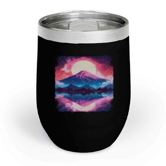 Mount Fuji Vaporwave Aesthetic Japan Sight Volcano Chill Wine Tumblers