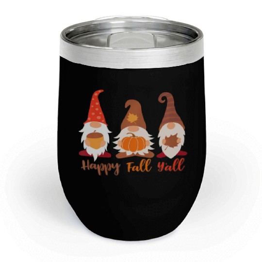 Happy Fall Y'all Gnome Pumpkin Acorn Autumn Chill Wine Tumblers