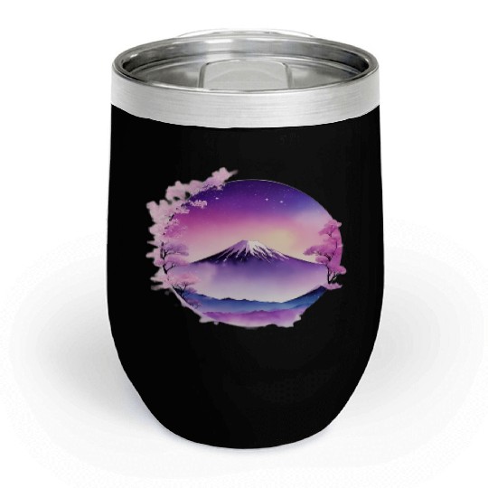 Japan Mount Fuji Dreamy Lo-Fi Style Retro Purple Chill Wine Tumblers