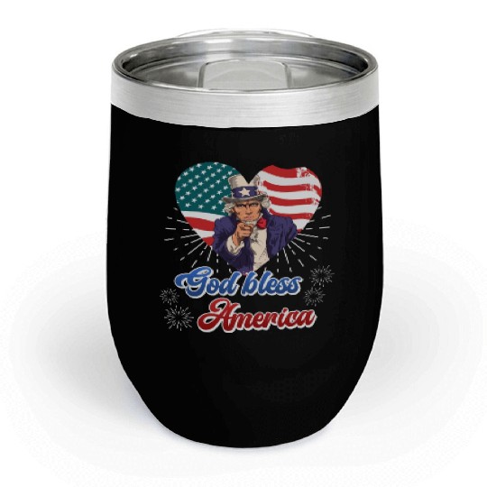 God Bless America Independence Day 4th July USA Chill Wine Tumblers
