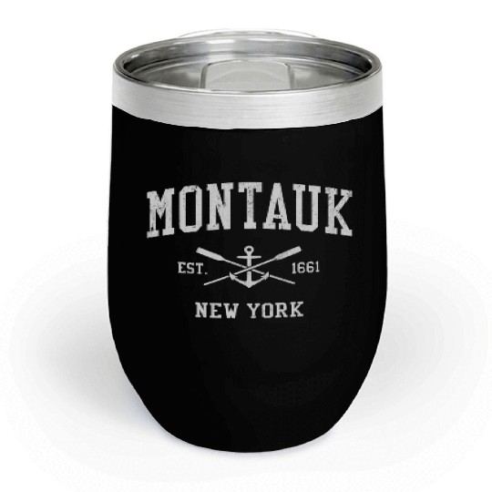 Montauk Ny Crossed Oars Boat Anchor Sports Chill Wine Tumblers