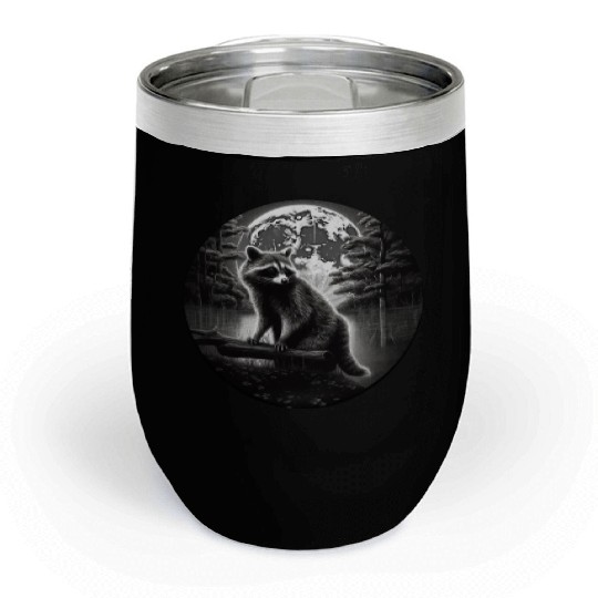 Raccoon Moon Forest Artwork Animal Art Raccoon Chill Wine Tumblers