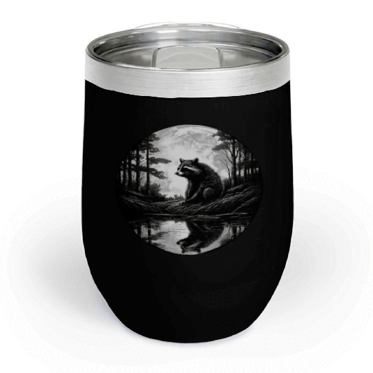 Raccoon Moon Forest Artwork Animal Art Raccoon Chill Wine Tumblers