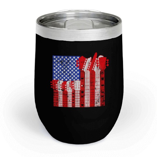 American Flag Guitar Patriotic Funny Chill Wine Tumblers