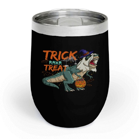 Trick Or Treat Saurus With Pumpkin Halloween Chill Wine Tumblers
